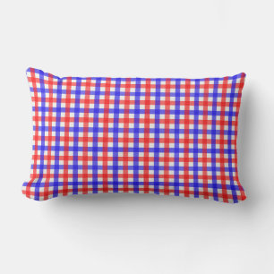 Red And Blue Gingham Plaid Lumbar Cushion