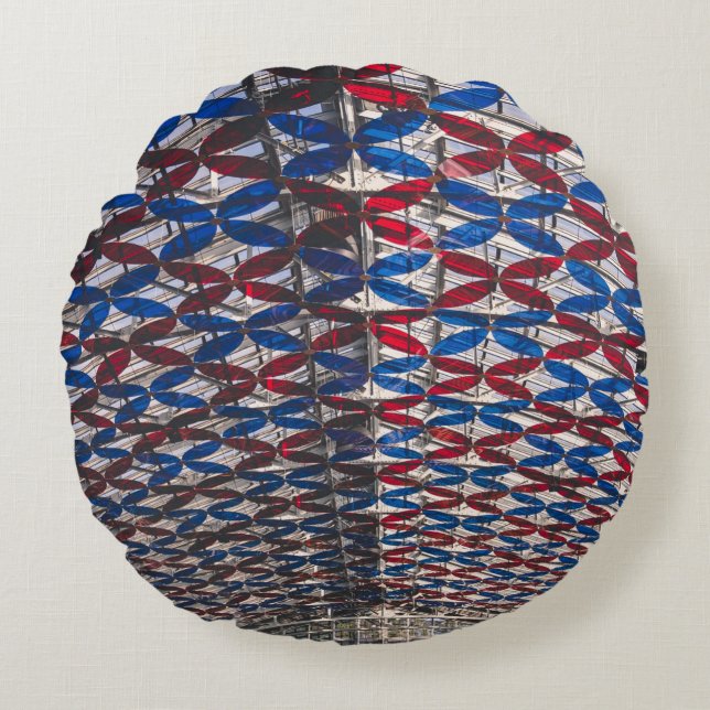 Red and blue glass ceiling round cushion (Front)