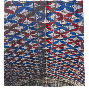 Red and blue glass ceiling shower curtain