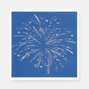 Red and Blue Glitter Fireworks  Napkin