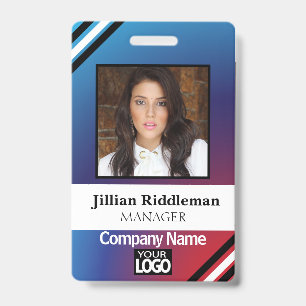 Red and Blue Gradient Photo and Logo Badge ID Badge