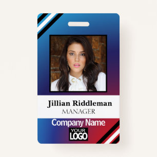 Red and Blue Gradient Photo and Logo Badge ID Badge