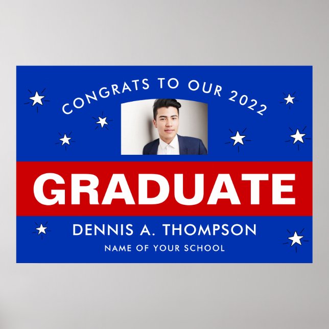Red and Blue Graduation Custom Poster (Front)