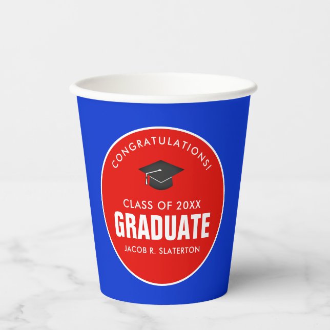 Red and Blue Graduation Personalised Paper Cups (Front)