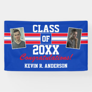 Red and Blue Graduation Photo Congratulations Banner