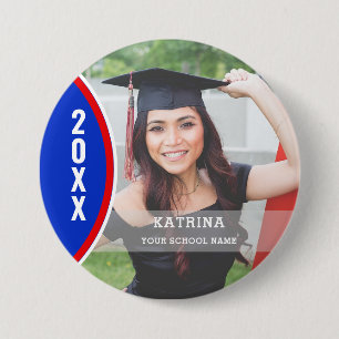 Red and Blue Graduation Photo Custom Button