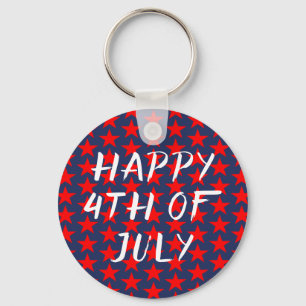 Red And Blue Happy 4th of July Key Ring