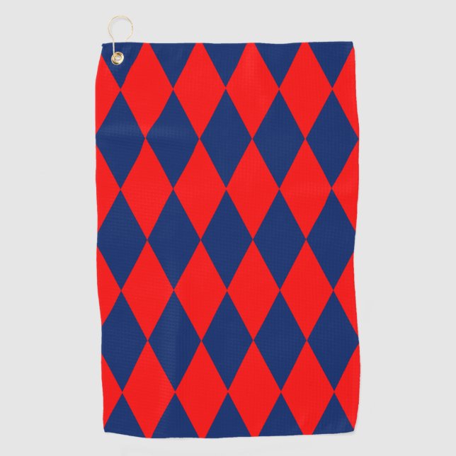Red and Blue Harlequin Checkered Design  Golf Towel (Front)