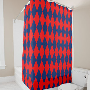Red and Blue Harlequin Checkered Design Shower Curtain