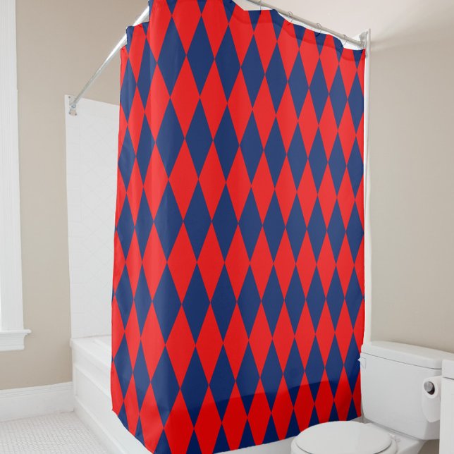 Red and Blue Harlequin Checkered Design  Shower Curtain (Creator Uploaded)