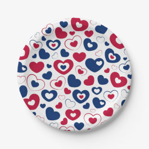 Red and Blue Hearts Paper Plates
