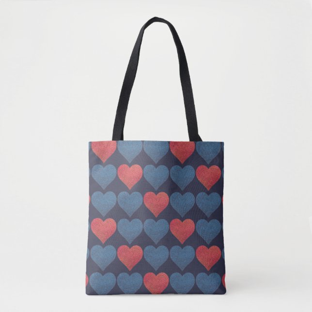 Red and Blue Hearts Pattern Tote Bag (Front)
