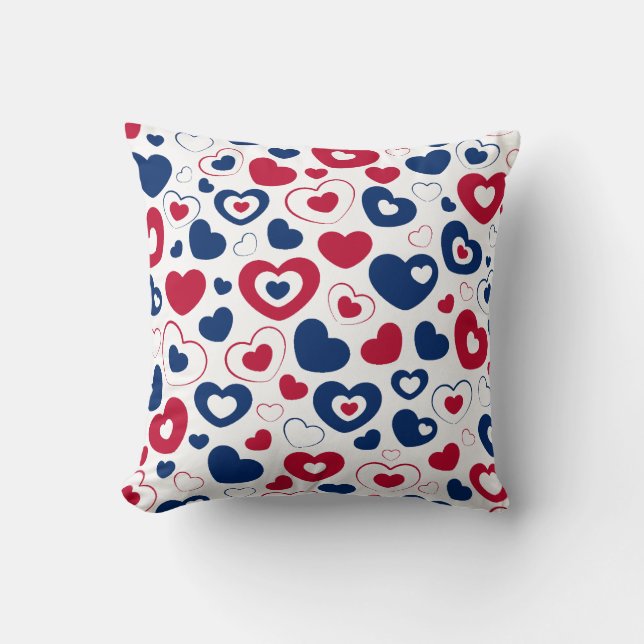 Red and Blue Hearts Throw Pillow (Front)