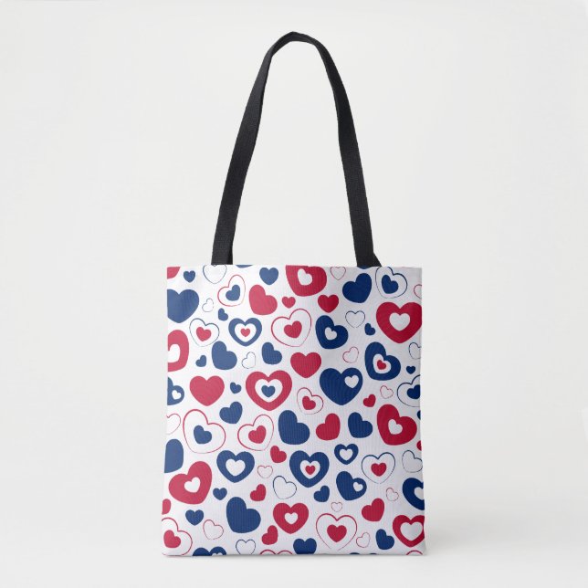 Red and Blue Hearts Tote Bag (Front)