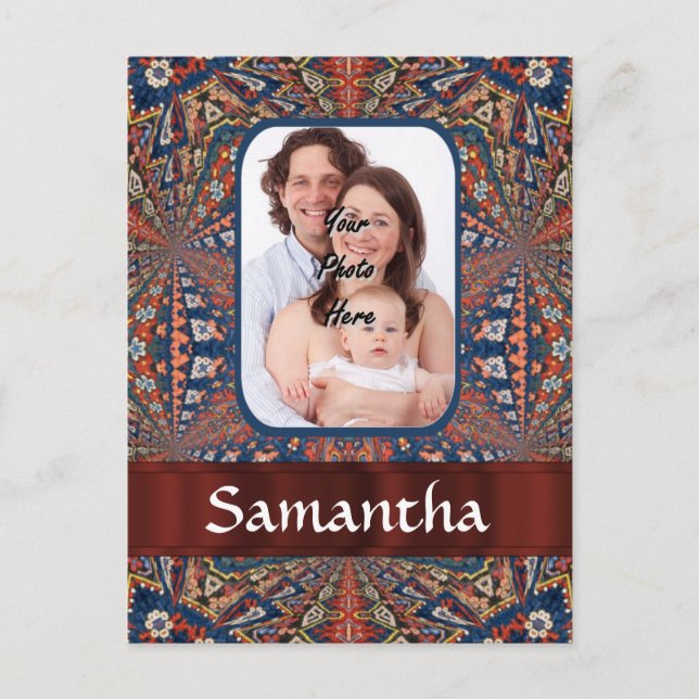 Red and blue kaleidoscope pattern postcard (Front)