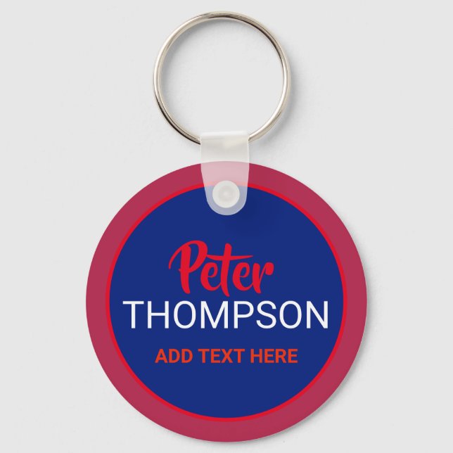 red and blue keychains with name (Front)
