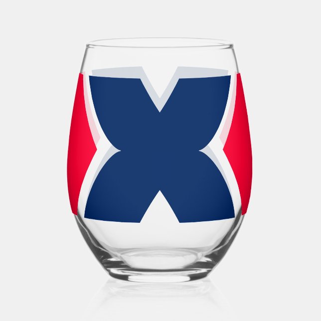 Red and blue Letter X Monogram Stemless Wine Glass (Front)