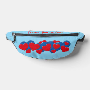 Red and Blue Love Hearts on light blue background Bum Bags