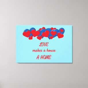 Red and Blue Love Hearts on light blue background Canvas Print