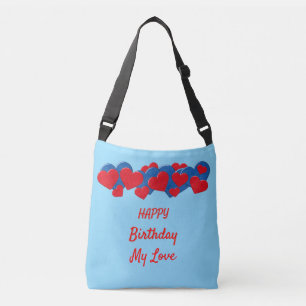 Red and Blue Love Hearts on light blue background Crossbody Bag