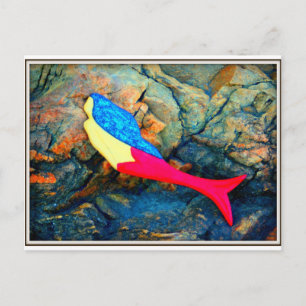 red and blue mermaid postcard