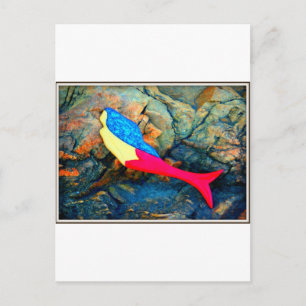 red and blue mermaid postcard