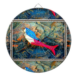 red and blue mermaid underwater dartboard
