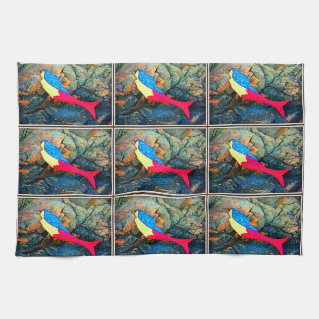 red and blue mermaids tea towel (Horizontal)