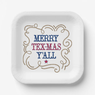 Red and Blue Merry Tex-Mas Y'all Paper Plate