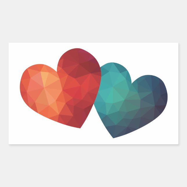 Red and blue modern origami love couple 3d hearts rectangular sticker (Front)