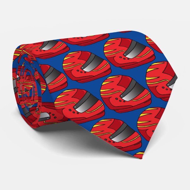 Red and Blue Motorbike Motorcyclist Patterned Tie (Rolled)