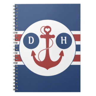 Red and Blue Nautical Anchor Spiral Notebook