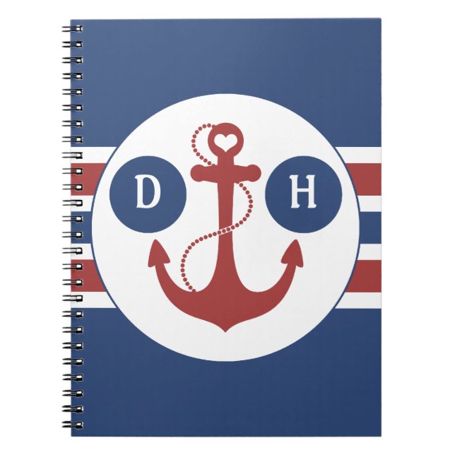 Red and Blue Nautical Anchor Spiral Notebook (Front)