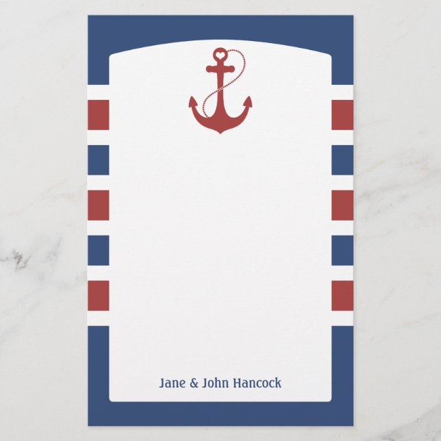 Red and Blue Nautical Anchor Stationery (Front)
