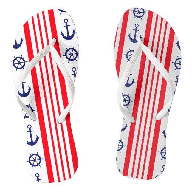 Red and Blue Nautical Anchors and Ships Wheel Jandals (Footbed)