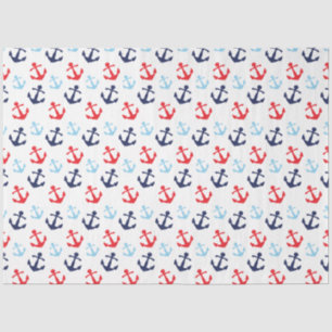 Red and Blue Nautical Anchors Pattern Tissue Paper