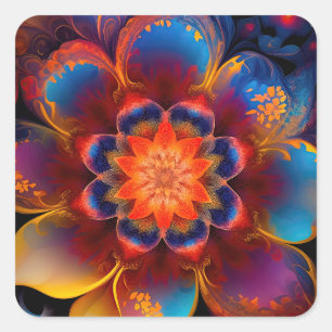 Red and Blue New Age Lotus design Square Sticker