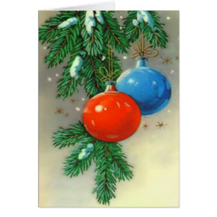 Red And Blue Ornaments Custom Greetings Card