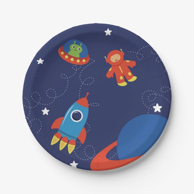 Red And Blue Outer Space Paper Plate (Front)