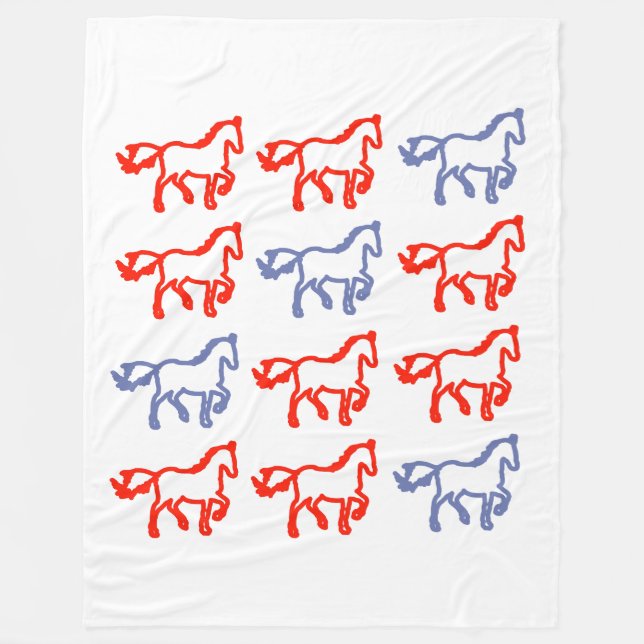 Red and Blue Outline Horse – Zodiac Horse Fleece Blanket (Front)