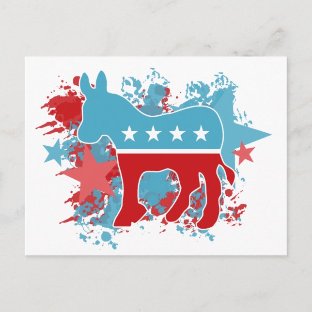 Red and Blue Paint Splatters Democrat Donkey Postcard (Front)