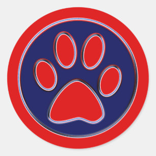 Red and Blue Paw Print Classic Round Sticker