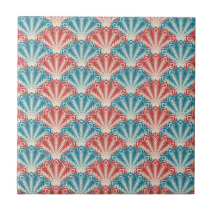 Red and Blue Peacock Tail Pattern Tile