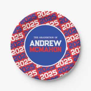 Red and Blue Personalised Graduation Paper Plate
