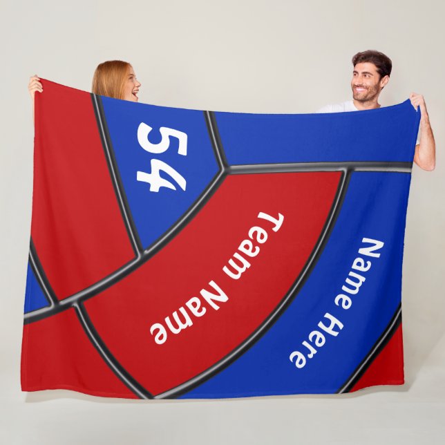 Red and Blue Personalized Volleyball Gift Ideas Fleece Blanket (In Situ)