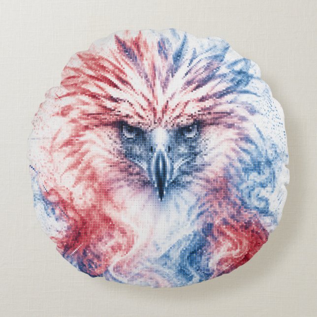 Red and Blue Philippines Eagle Geometric Art Round Cushion (Front)