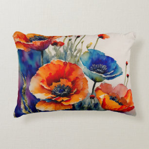 Red and Blue Poppies Decorative Cushion