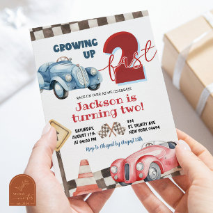 Red and Blue Racing Car Two Fast Boy 2nd Birthday Invitation