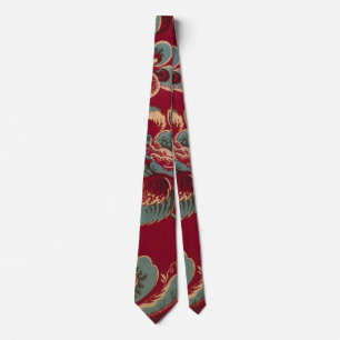 Red and Blue Retro Floral Design Tie