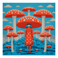 Red and Blue Retro Psychedelic Mushroom